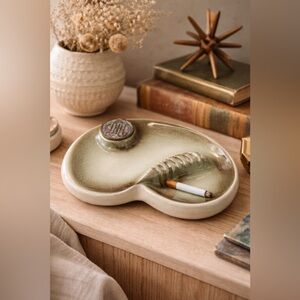 Vintage Roseville Hyde Park Ceramic Console Ashtray No. 1975 Teal Green MCM